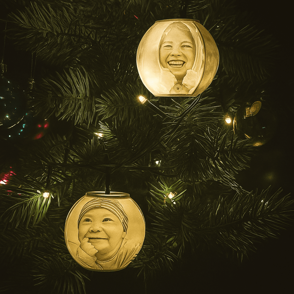 Weihnachtskugel mit personalisierten Fotos - leuchtender Christbaumschmuck